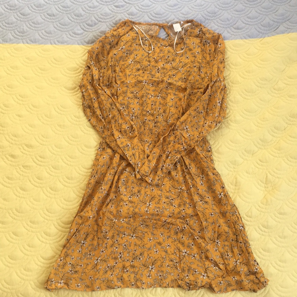 Long sleeve mustard yellow floral dress